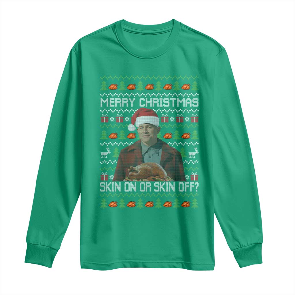 Ed Gein Christmas Long Sleeve Shirt Funny Merry Christmas Skin On Or Skin Off Turkey - Wonder Print Shop