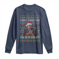 Ed Gein Christmas Long Sleeve Shirt Funny Merry Christmas Skin On Or Skin Off Turkey - Wonder Print Shop