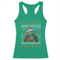 Ed Gein Christmas Racerback Tank Top Funny Merry Christmas Skin On Or Skin Off Turkey - Wonder Print Shop