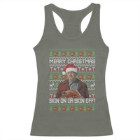 Ed Gein Christmas Racerback Tank Top Funny Merry Christmas Skin On Or Skin Off Turkey - Wonder Print Shop