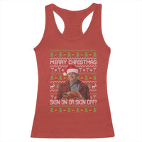 Ed Gein Christmas Racerback Tank Top Funny Merry Christmas Skin On Or Skin Off Turkey - Wonder Print Shop