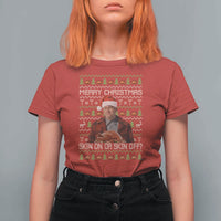 Ed Gein Christmas T Shirt For Women Funny Merry Christmas Skin On Or Skin Off Turkey - Wonder Print Shop