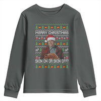 Ed Gein Christmas Youth Sweatshirt Funny Merry Christmas Skin On Or Skin Off Turkey - Wonder Print Shop
