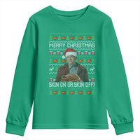 Ed Gein Christmas Youth Sweatshirt Funny Merry Christmas Skin On Or Skin Off Turkey - Wonder Print Shop