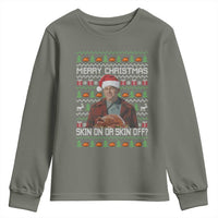 Ed Gein Christmas Youth Sweatshirt Funny Merry Christmas Skin On Or Skin Off Turkey - Wonder Print Shop
