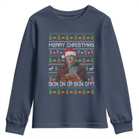 Ed Gein Christmas Youth Sweatshirt Funny Merry Christmas Skin On Or Skin Off Turkey - Wonder Print Shop
