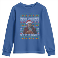 Ed Gein Christmas Youth Sweatshirt Funny Merry Christmas Skin On Or Skin Off Turkey - Wonder Print Shop