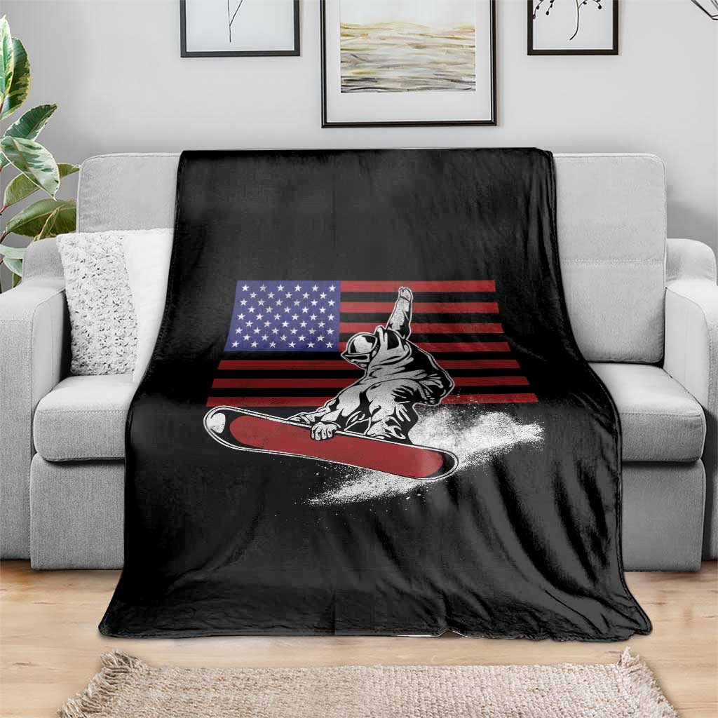 Funny Snowboarding Lover American Flag Winter Sport Throw Blanket - Wonder Print Shop