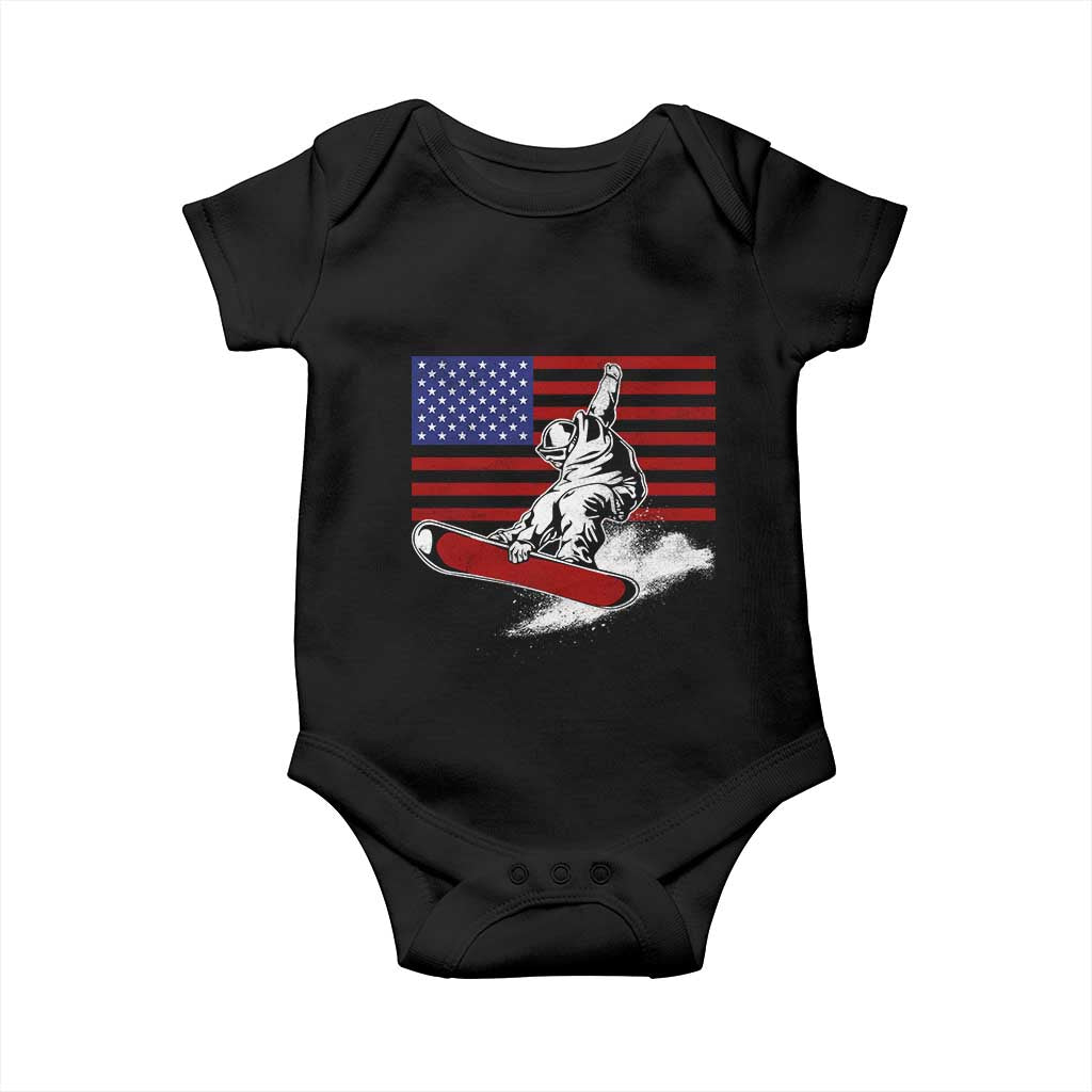 Funny Snowboarding Lover American Flag Winter Sport Baby Onesie - Wonder Print Shop
