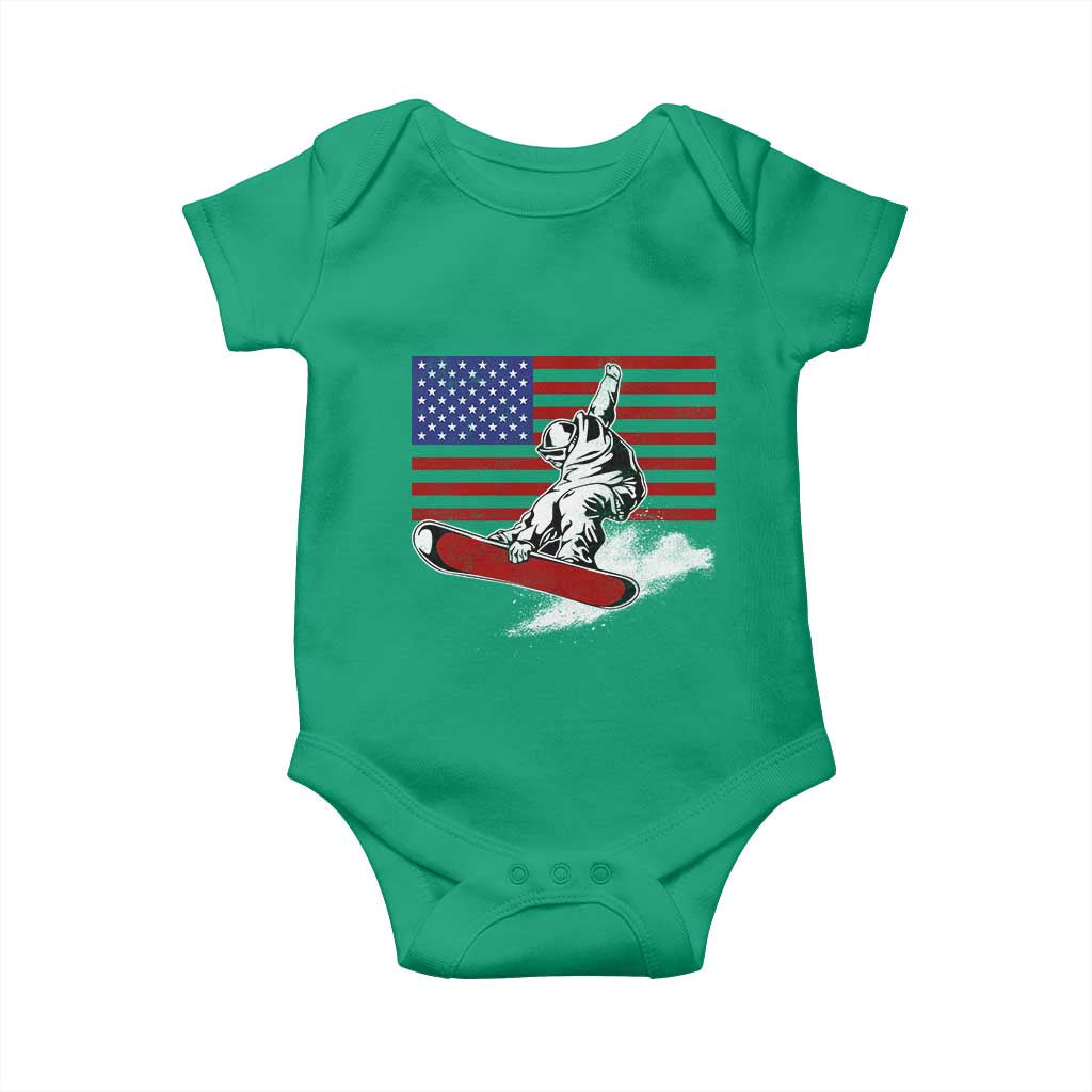 Funny Snowboarding Lover American Flag Winter Sport Baby Onesie - Wonder Print Shop