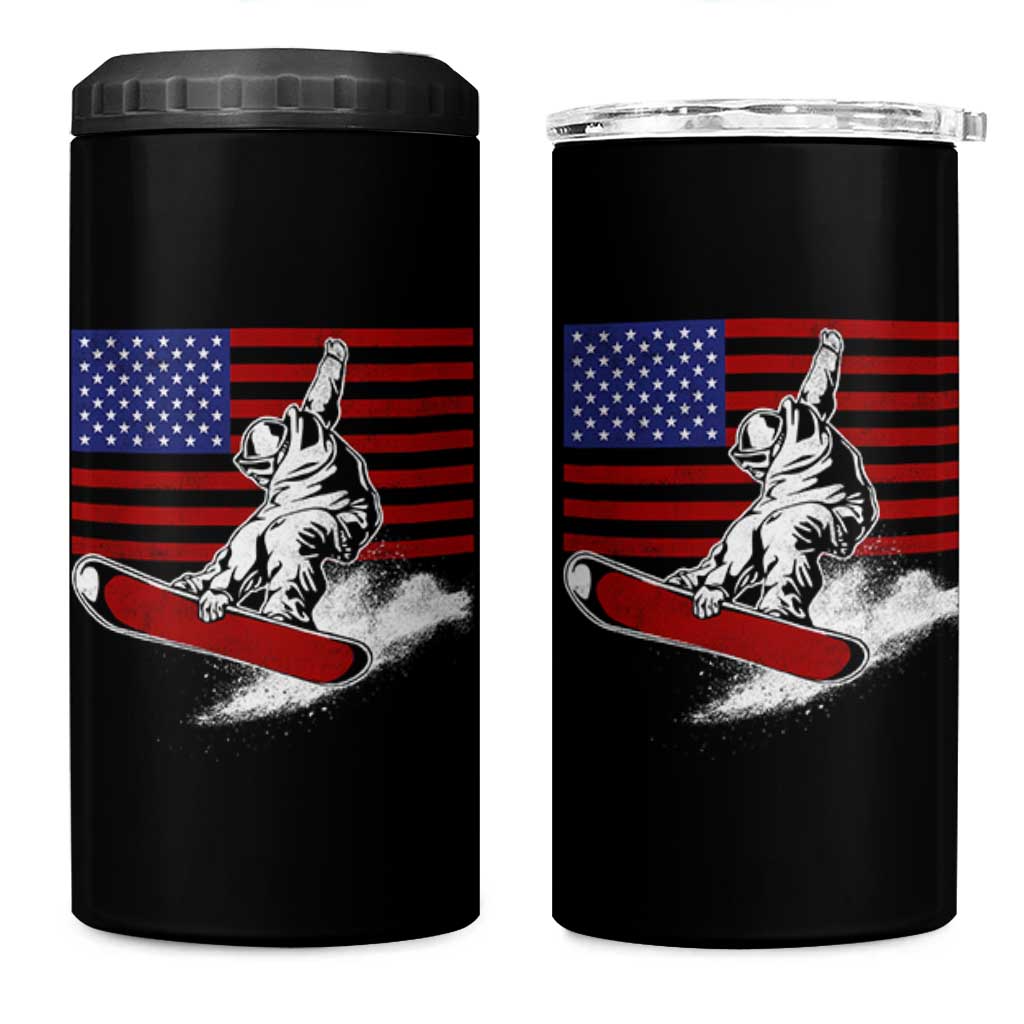 Funny Snowboarding Lover American Flag Winter Sport 4 in 1 Can Cooler Tumbler - Wonder Print Shop