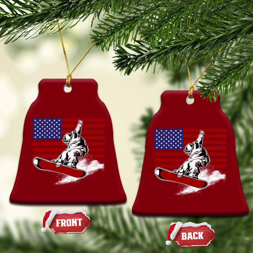 Funny Snowboarding Lover American Flag Winter Sport Ceramic Ornament - Wonder Print Shop