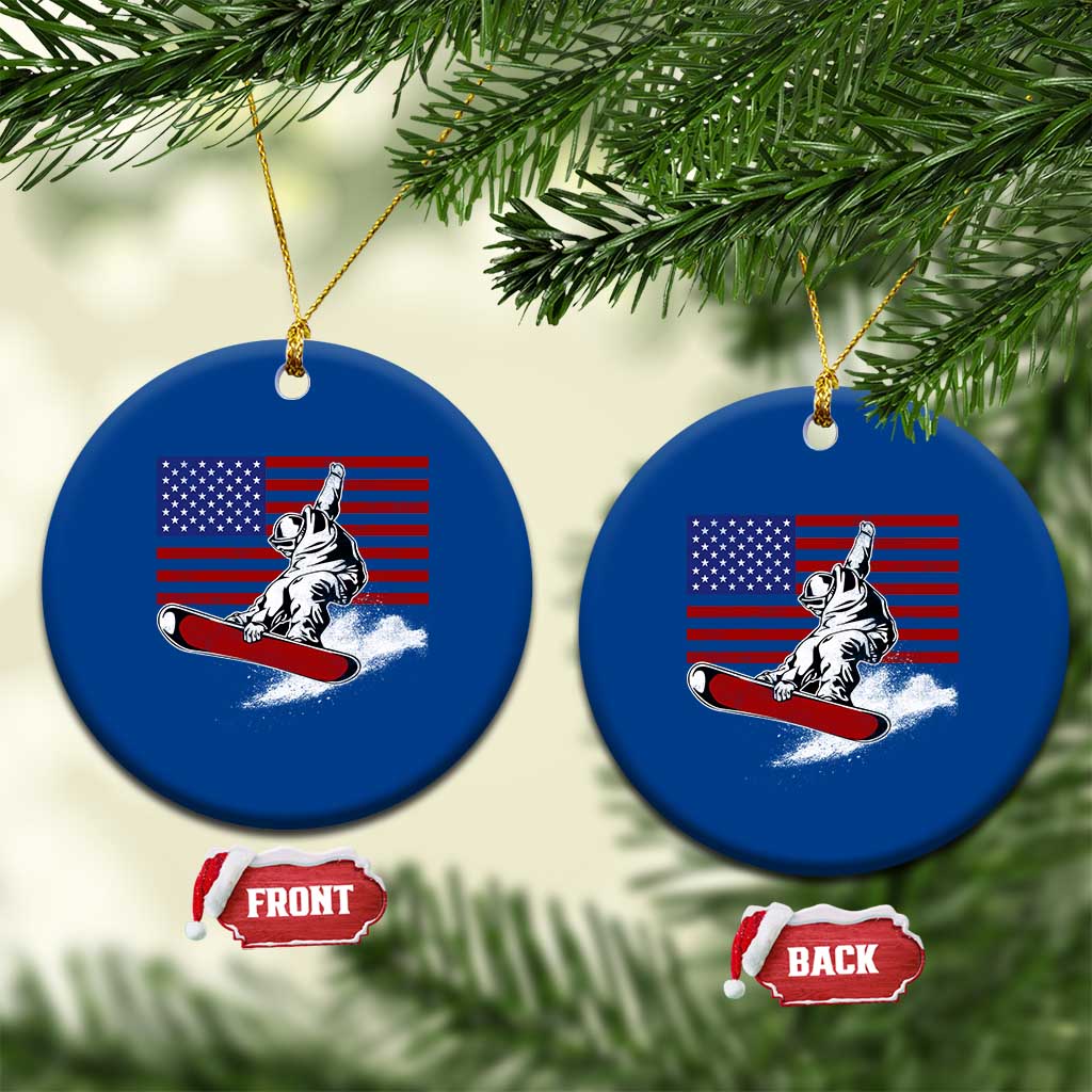 Funny Snowboarding Lover American Flag Winter Sport Ceramic Ornament - Wonder Print Shop