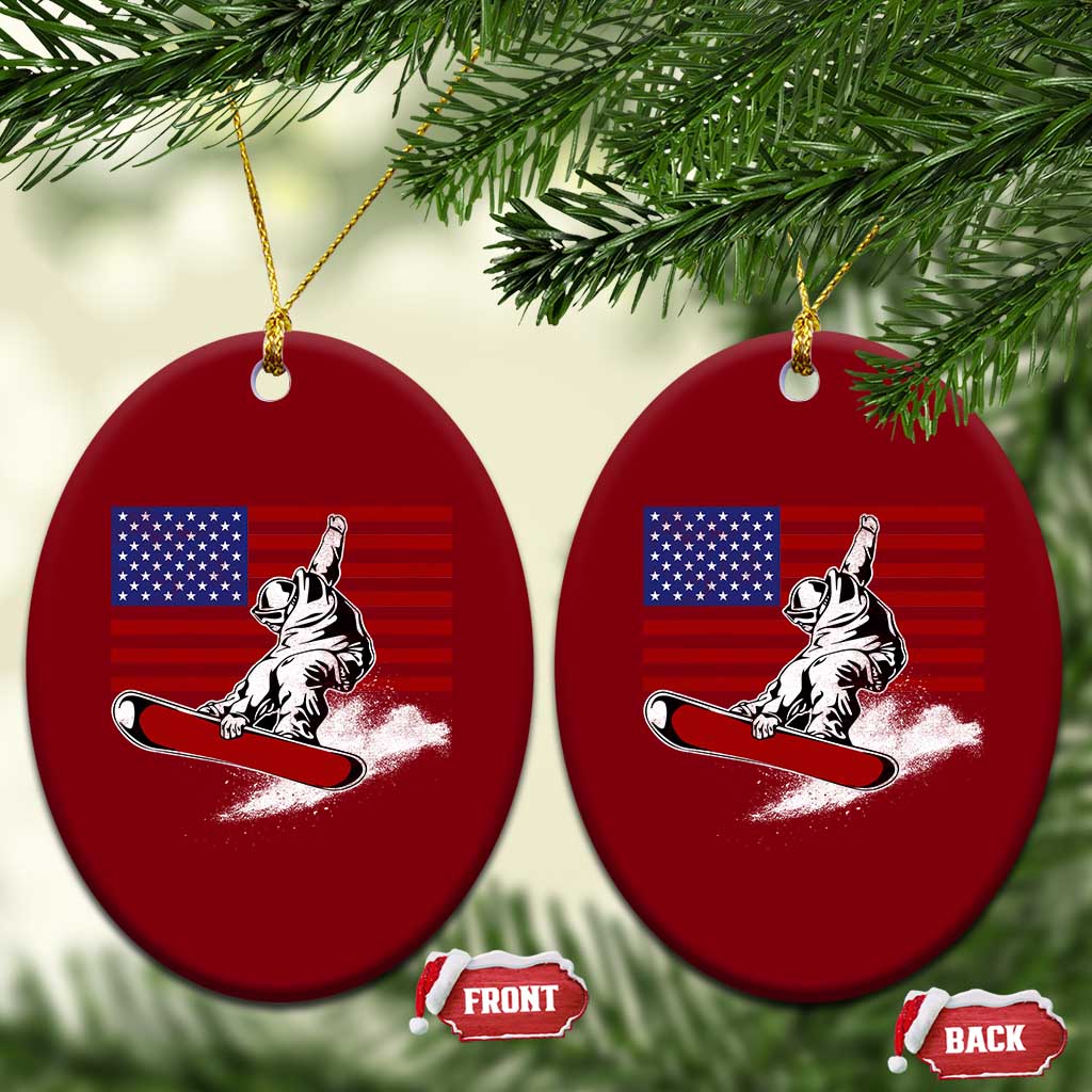 Funny Snowboarding Lover American Flag Winter Sport Ceramic Ornament - Wonder Print Shop