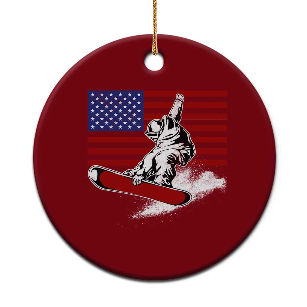Funny Snowboarding Lover American Flag Winter Sport Ceramic Ornament - Wonder Print Shop