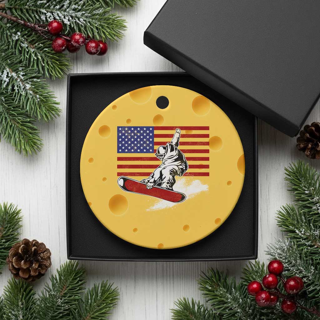 Funny Snowboarding Lover American Flag Winter Sport Ceramic Ornament - Wonder Print Shop