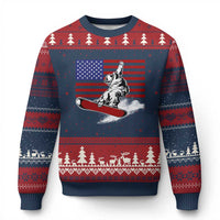 Funny Snowboarding Lover American Flag Winter Sport Ugly Christmas Sweater - Wonder Print Shop