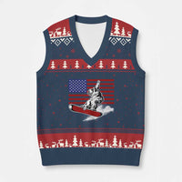 Funny Snowboarding Lover American Flag Winter Sport V-Neck Knit Sweater Vest - Wonder Print Shop