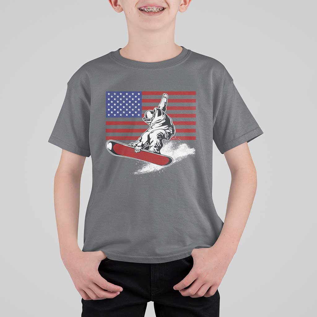 Funny Snowboarding Lover American Flag Winter Sport T Shirt For Kid - Wonder Print Shop