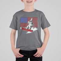 Funny Snowboarding Lover American Flag Winter Sport T Shirt For Kid - Wonder Print Shop