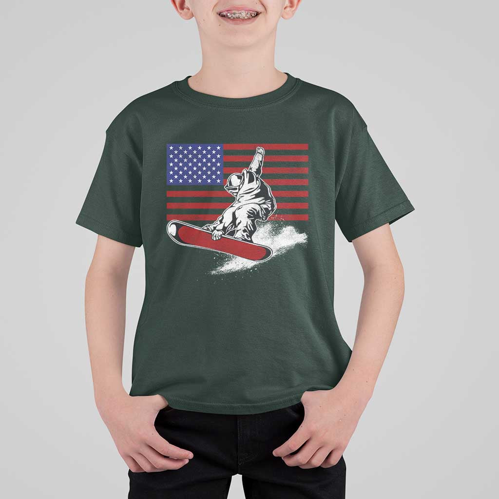 Funny Snowboarding Lover American Flag Winter Sport T Shirt For Kid - Wonder Print Shop