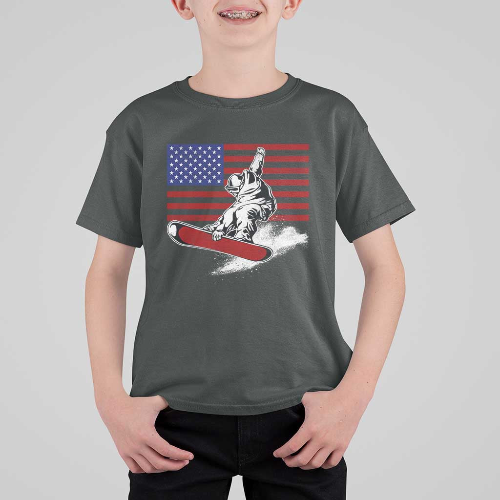 Funny Snowboarding Lover American Flag Winter Sport T Shirt For Kid - Wonder Print Shop