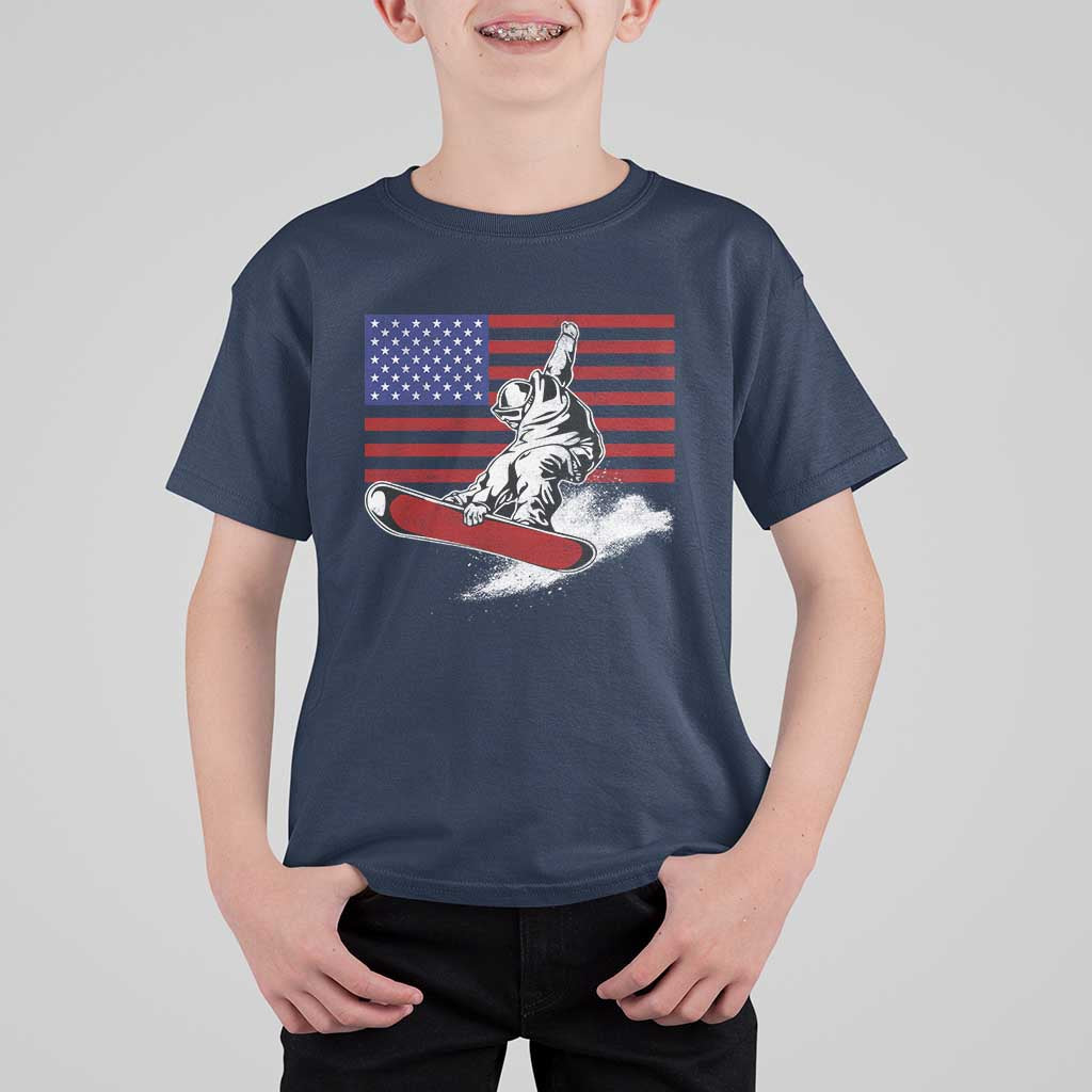 Funny Snowboarding Lover American Flag Winter Sport T Shirt For Kid - Wonder Print Shop