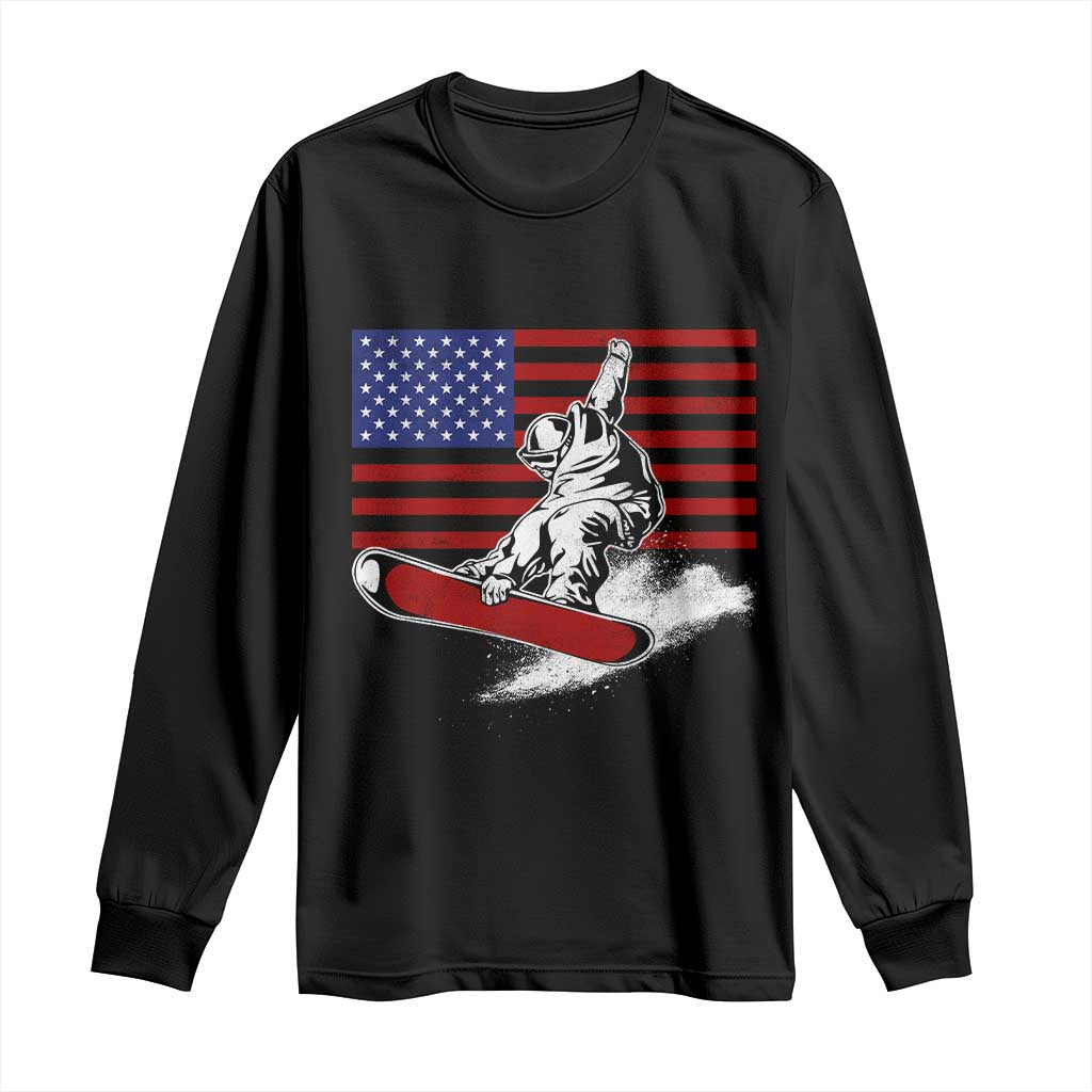 Funny Snowboarding Lover American Flag Winter Sport Long Sleeve Shirt - Wonder Print Shop
