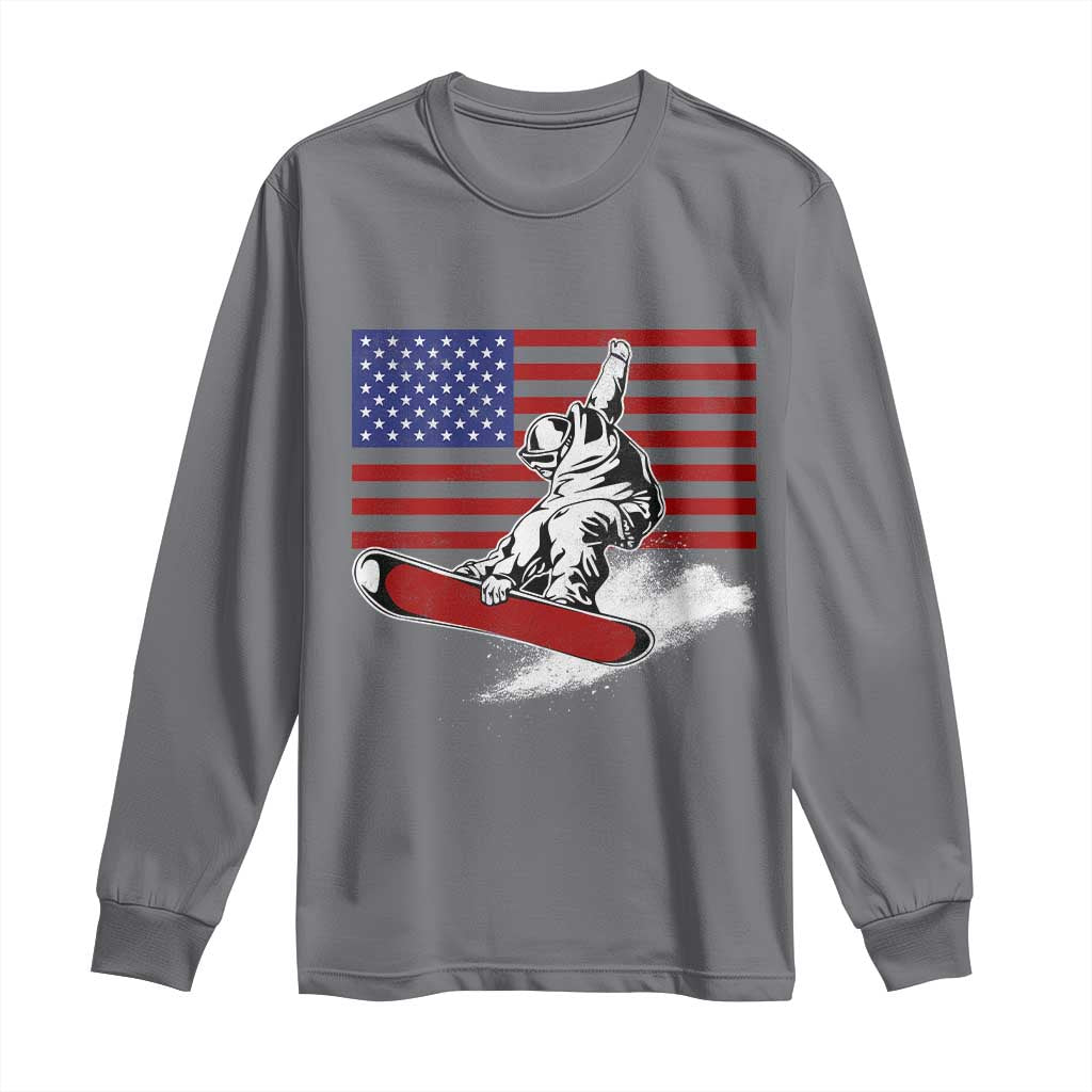 Funny Snowboarding Lover American Flag Winter Sport Long Sleeve Shirt - Wonder Print Shop