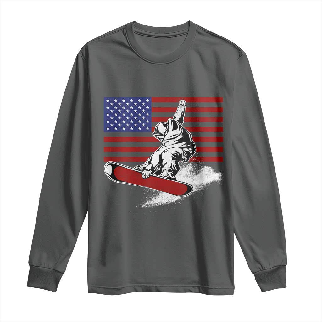 Funny Snowboarding Lover American Flag Winter Sport Long Sleeve Shirt - Wonder Print Shop