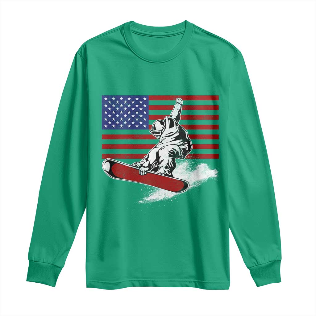 Funny Snowboarding Lover American Flag Winter Sport Long Sleeve Shirt - Wonder Print Shop
