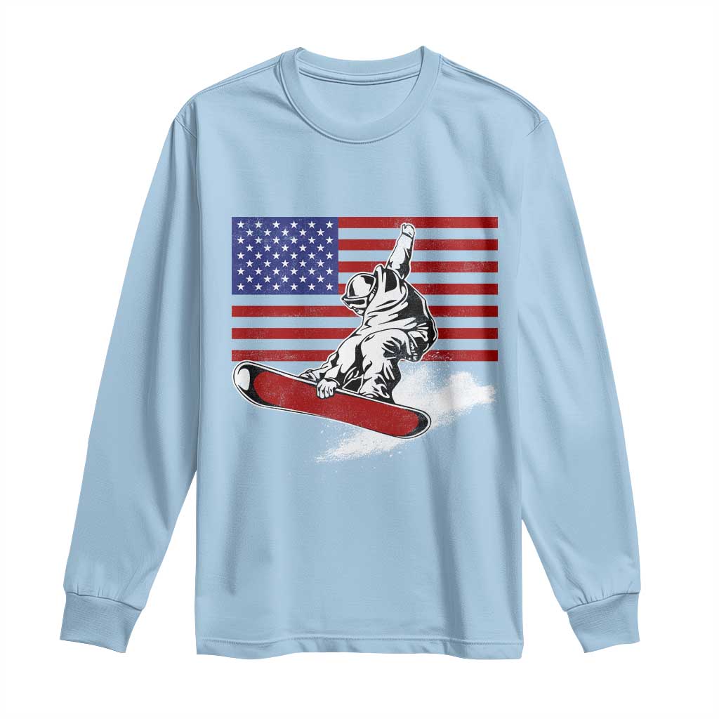 Funny Snowboarding Lover American Flag Winter Sport Long Sleeve Shirt - Wonder Print Shop