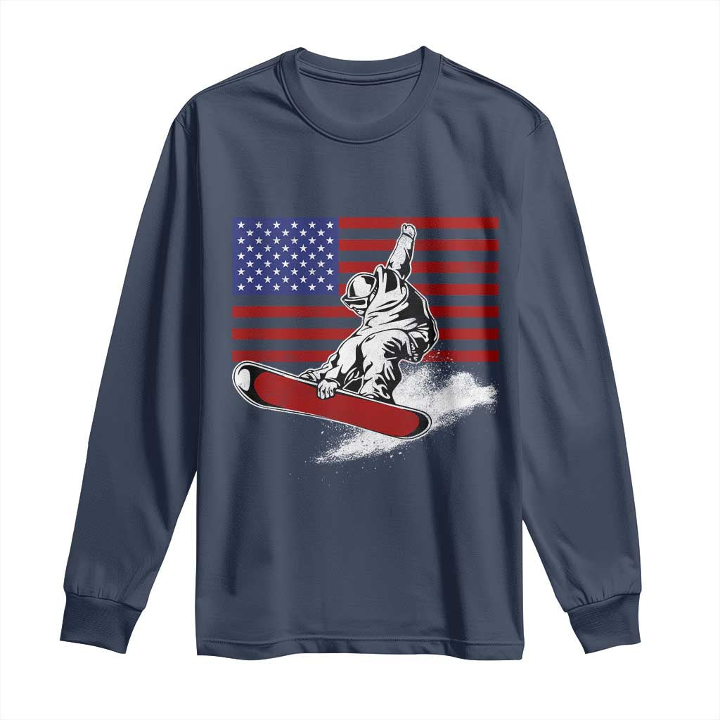 Funny Snowboarding Lover American Flag Winter Sport Long Sleeve Shirt - Wonder Print Shop