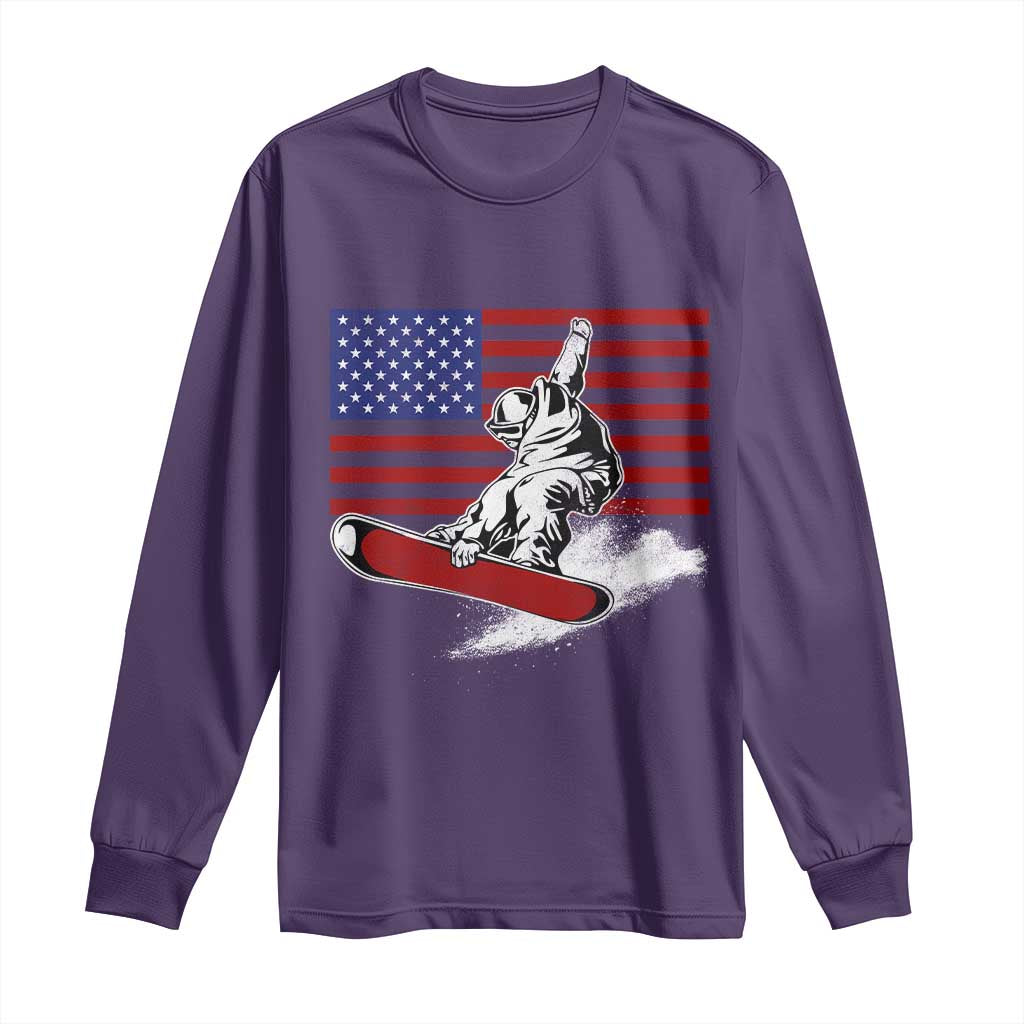 Funny Snowboarding Lover American Flag Winter Sport Long Sleeve Shirt - Wonder Print Shop