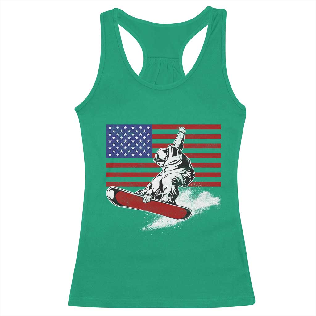 Funny Snowboarding Lover American Flag Winter Sport Racerback Tank Top - Wonder Print Shop
