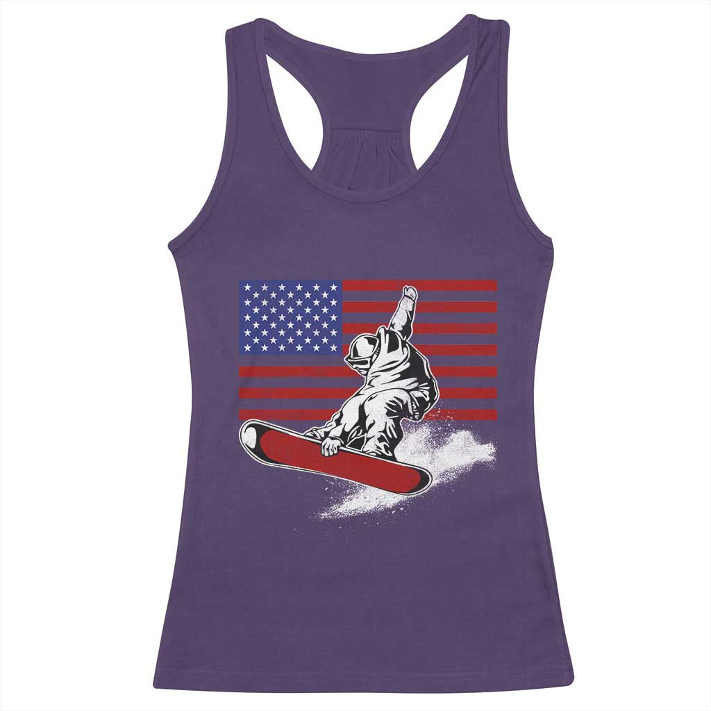 Funny Snowboarding Lover American Flag Winter Sport Racerback Tank Top - Wonder Print Shop