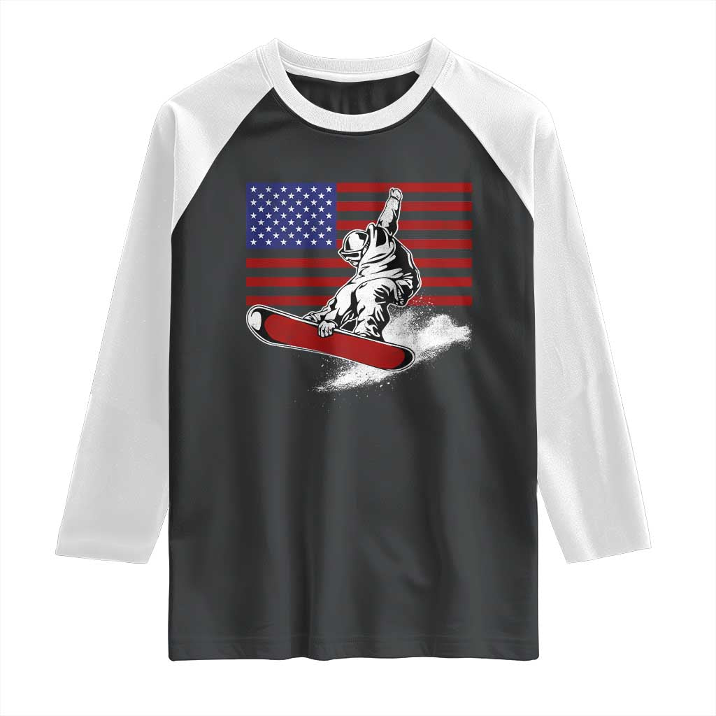 Funny Snowboarding Lover American Flag Winter Sport Raglan Shirt - Wonder Print Shop