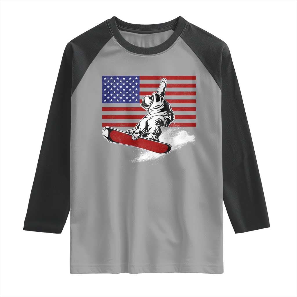 Funny Snowboarding Lover American Flag Winter Sport Raglan Shirt - Wonder Print Shop