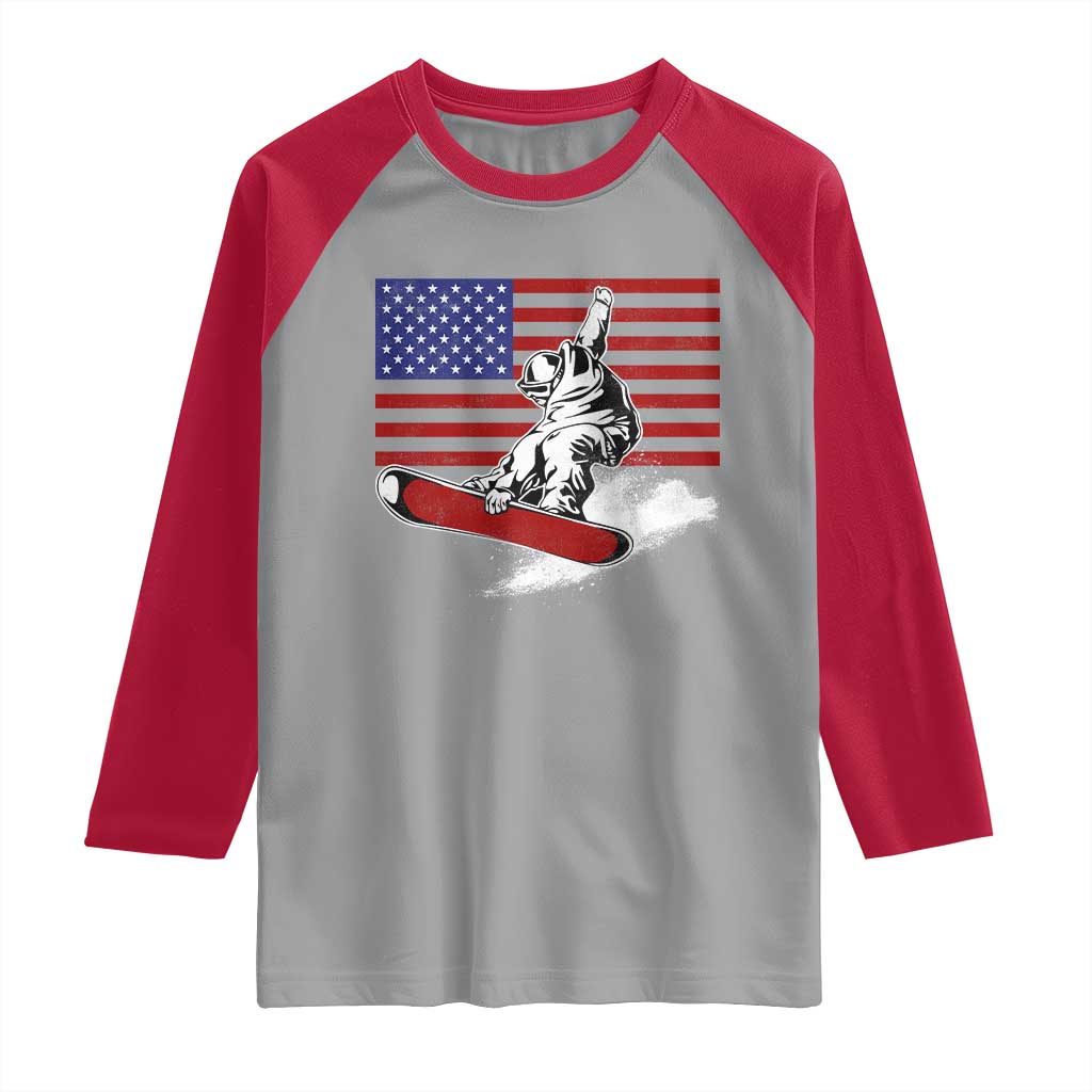Funny Snowboarding Lover American Flag Winter Sport Raglan Shirt - Wonder Print Shop