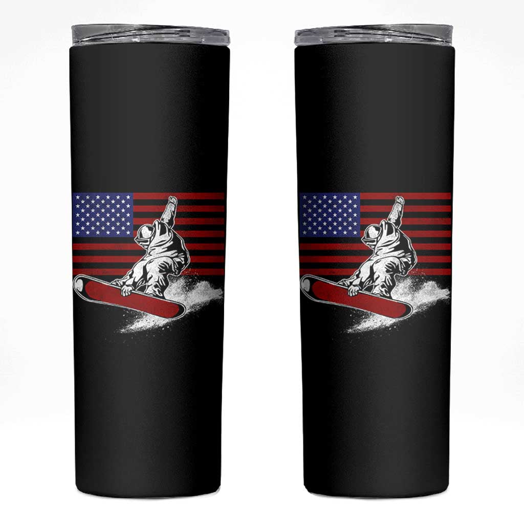 Funny Snowboarding Lover American Flag Winter Sport Skinny Tumbler - Wonder Print Shop