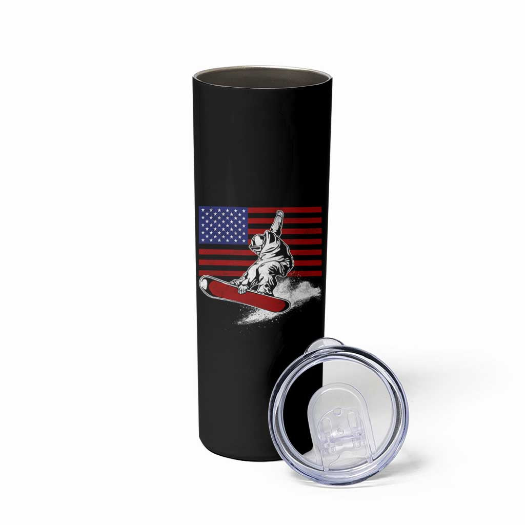 Funny Snowboarding Lover American Flag Winter Sport Skinny Tumbler - Wonder Print Shop