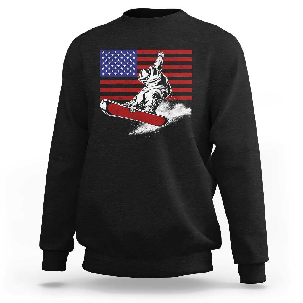Funny Snowboarding Lover American Flag Winter Sport Sweatshirt - Wonder Print Shop