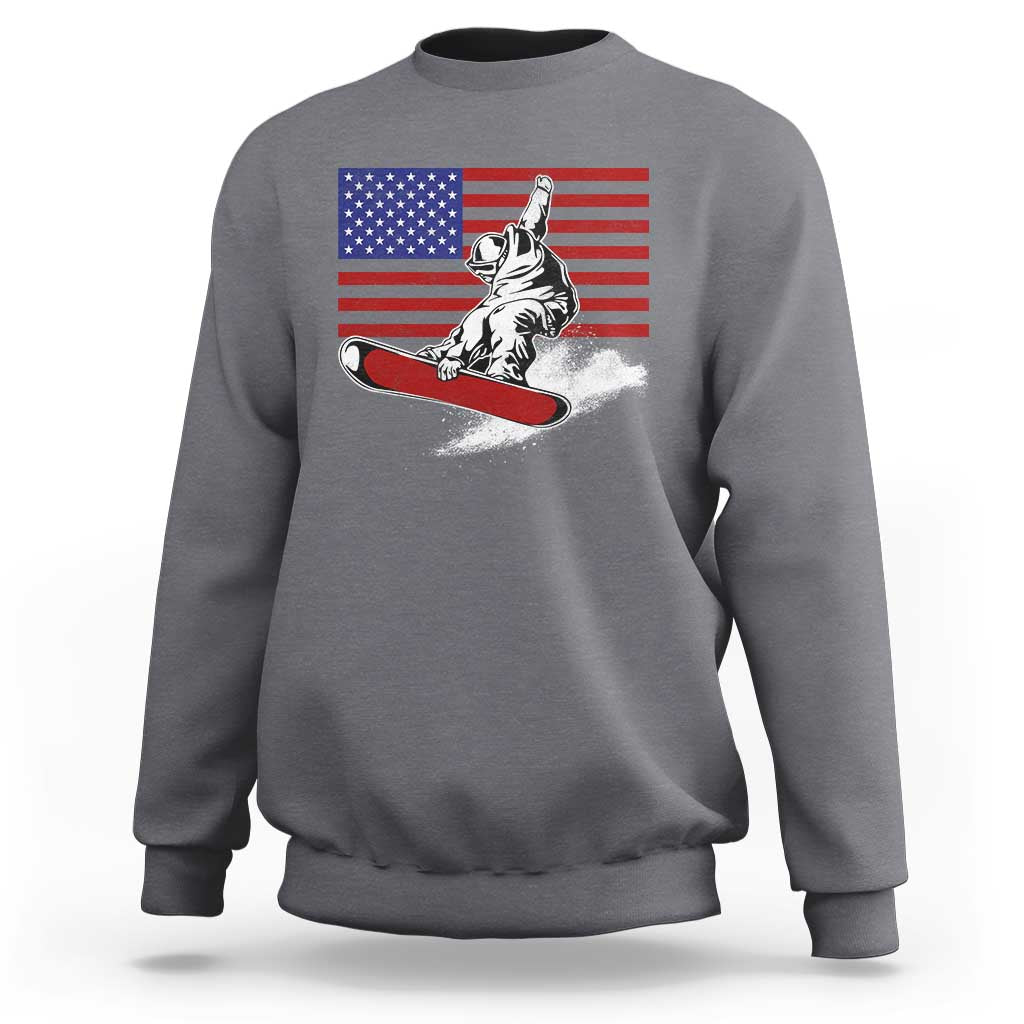 Funny Snowboarding Lover American Flag Winter Sport Sweatshirt - Wonder Print Shop