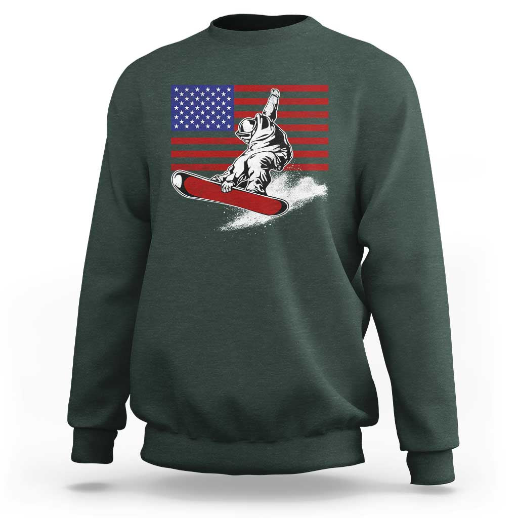 Funny Snowboarding Lover American Flag Winter Sport Sweatshirt - Wonder Print Shop