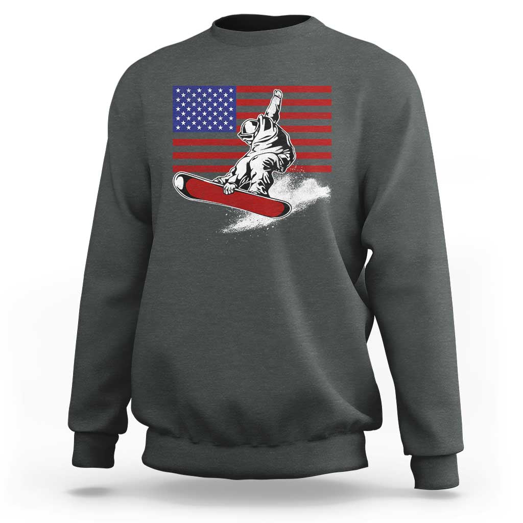Funny Snowboarding Lover American Flag Winter Sport Sweatshirt - Wonder Print Shop