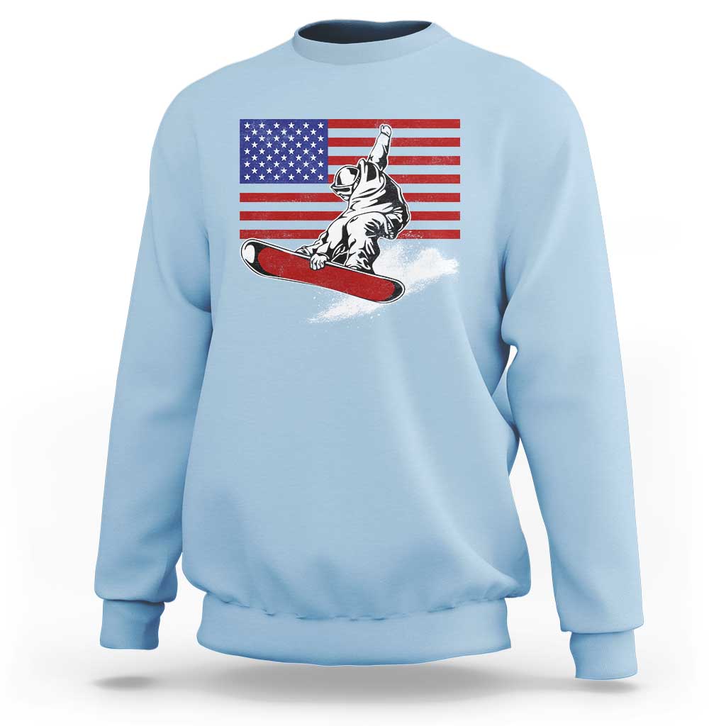 Funny Snowboarding Lover American Flag Winter Sport Sweatshirt - Wonder Print Shop