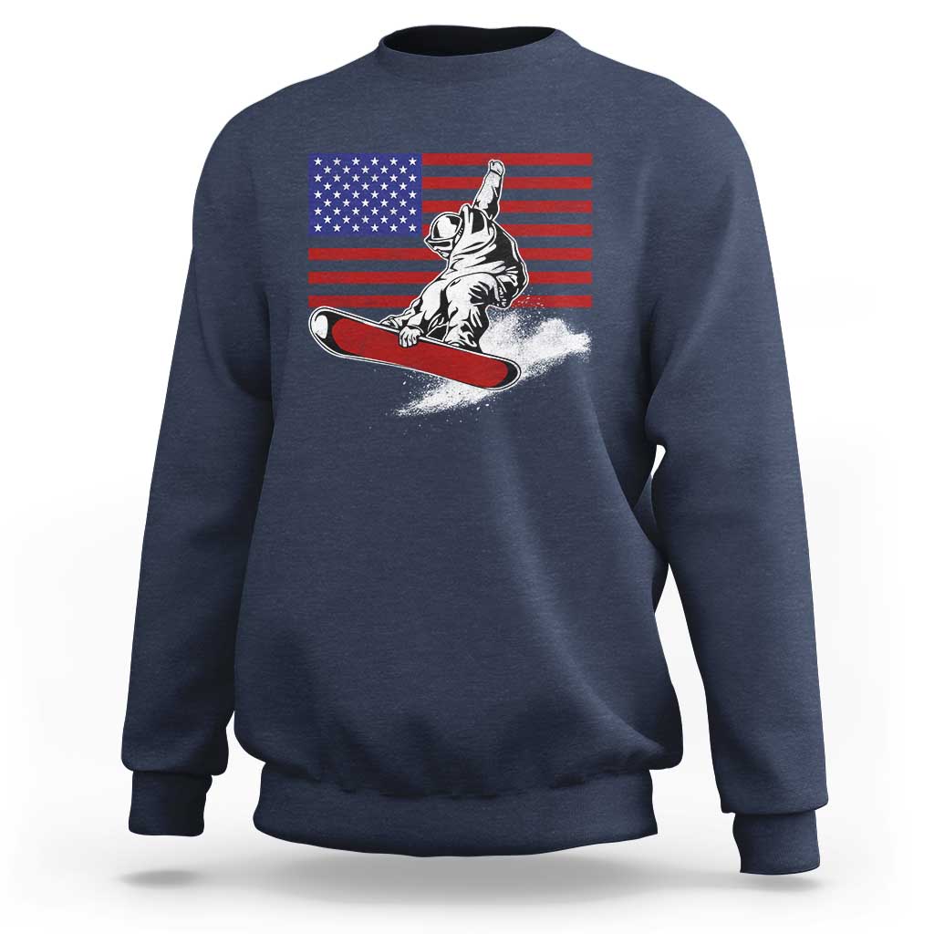 Funny Snowboarding Lover American Flag Winter Sport Sweatshirt - Wonder Print Shop