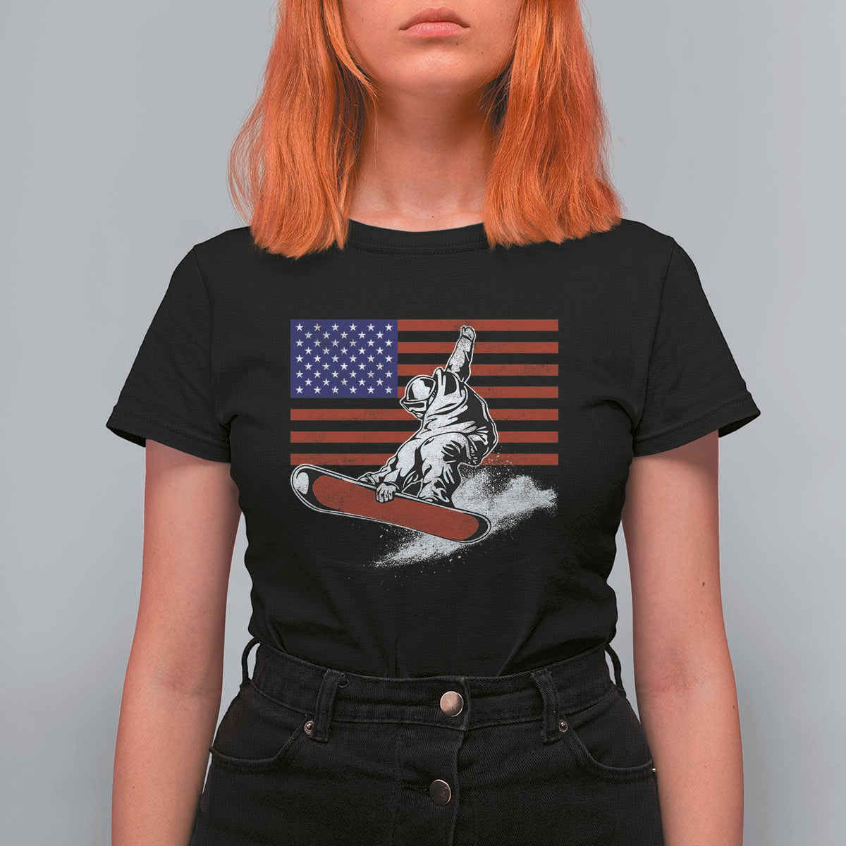 Funny Snowboarding Lover American Flag Winter Sport T Shirt For Women - Wonder Print Shop