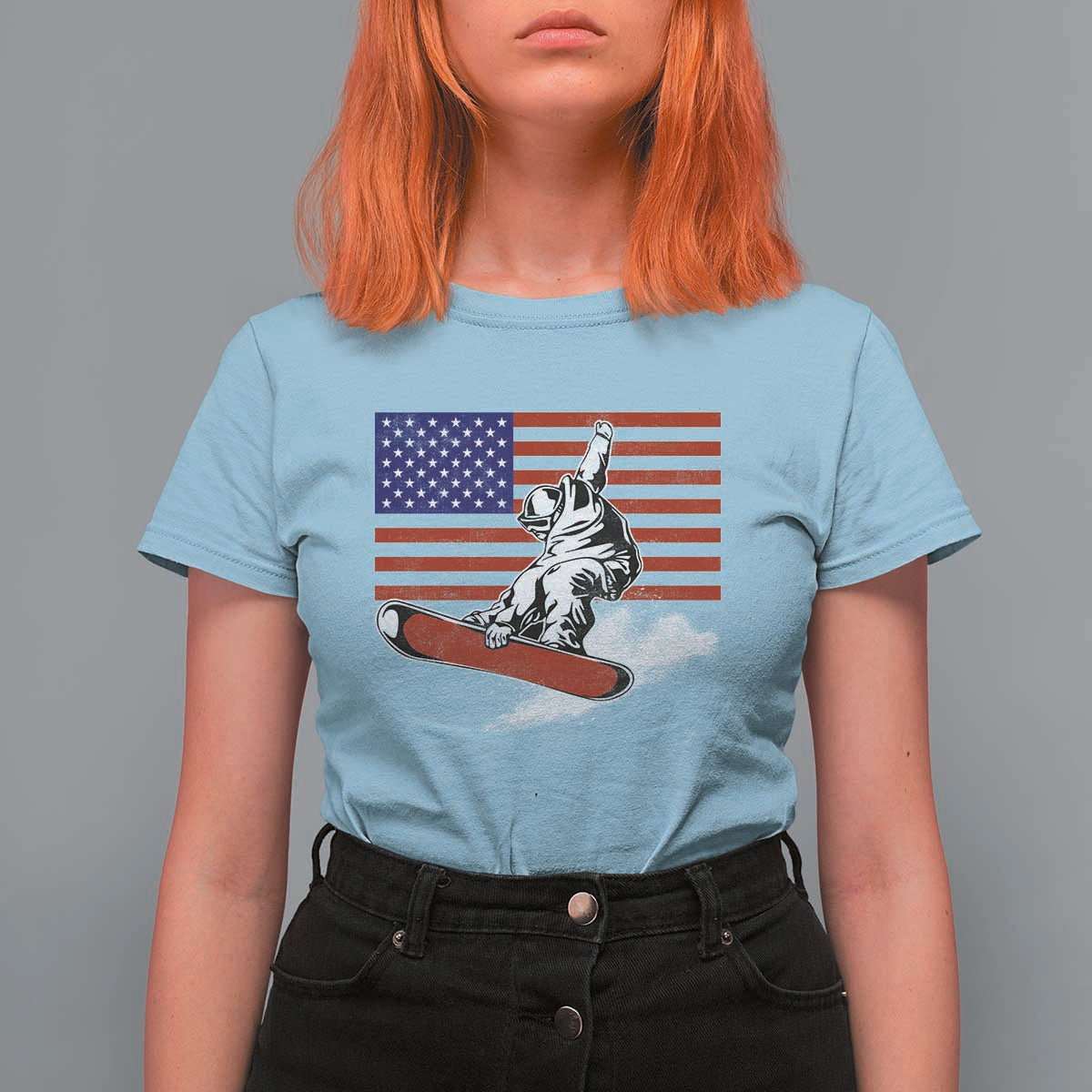 Funny Snowboarding Lover American Flag Winter Sport T Shirt For Women - Wonder Print Shop