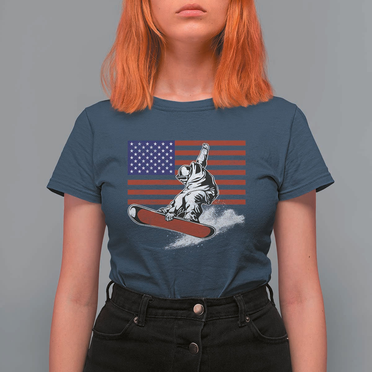 Funny Snowboarding Lover American Flag Winter Sport T Shirt For Women - Wonder Print Shop